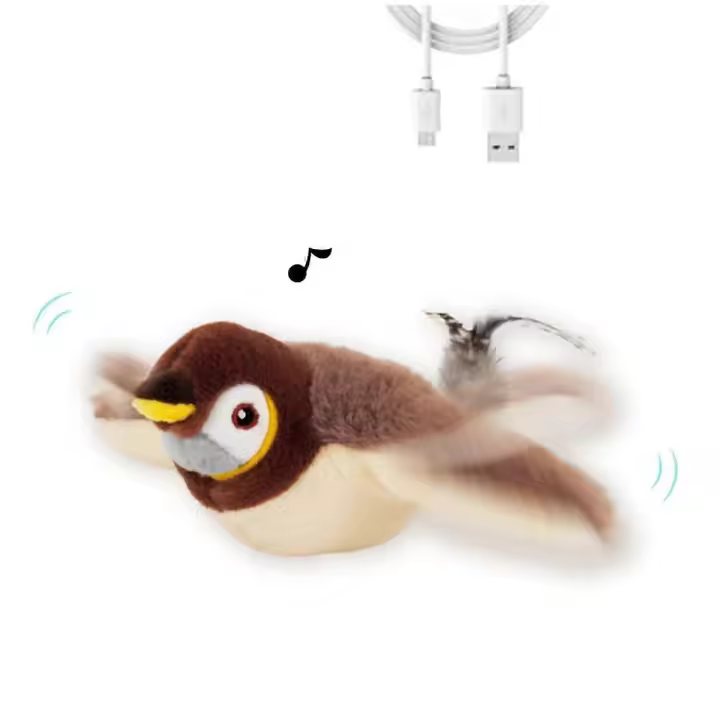 Juguete interactivo con alas de pájaro que canta y aletea para gatos, juguete eléctrico simulado de pájaro volador, juguete de persecución para gatos. - 1
