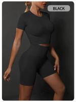 SSITO Nuevo conjunto de Pantalones cortos de manga cortos de Yoga de color sólido de melalgodón sin costura para correr, deportes y Fitness conjunto de Dos piezas - details 12