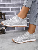 Zapatos De Mujer De Primavera Con Lentejuelas Bling Y Diseño Fashion Punta Redonda Antideslizantes Confortables Para Exterior Suela Gruesa - details 3