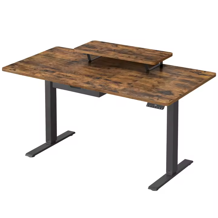 VASAGLE Escritorio Eléctrico Ajustable en Altura, 140 x 70 cm, para Trabajar de Pie, Soporte para Monitor, Cajón, Puerto USB-C, Recordatorio de Sedentarismo, para Oficina, Marrón Rústico/Blanco Nube - 1