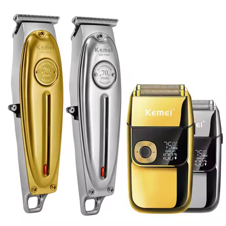 Cortador De Pelo Eléctrico Kemei KM-1949 Plata/Oro Profesional Recargable KM-2028 Trimmer Sin Cable Para Hombres Con Corte Rápido Y Ajuste De Longitud - 1