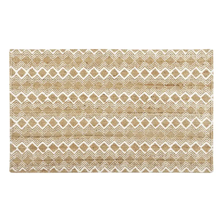 Alfombra de Yute Diseño Estampado Blanco 90x150 cm - Ambientes Mediterráneos y Nórdicos - Ecofriendly - Linea Paralela - 1
