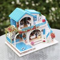 Kit de casa de muñecas en miniatura 3D con LED y música, kit de rompecabezas de madera para bricolaje, casa de muñecas con muebles modelo en miniatura (ciudad azul y blanca) - details 4