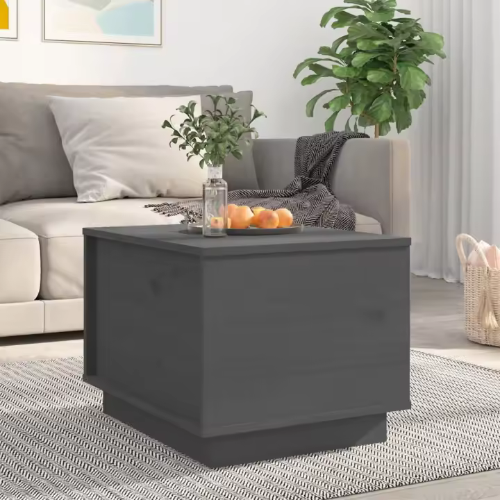 vidaXL Mesa de centro de madera maciza de pino gris 40x50x35 cm - 1