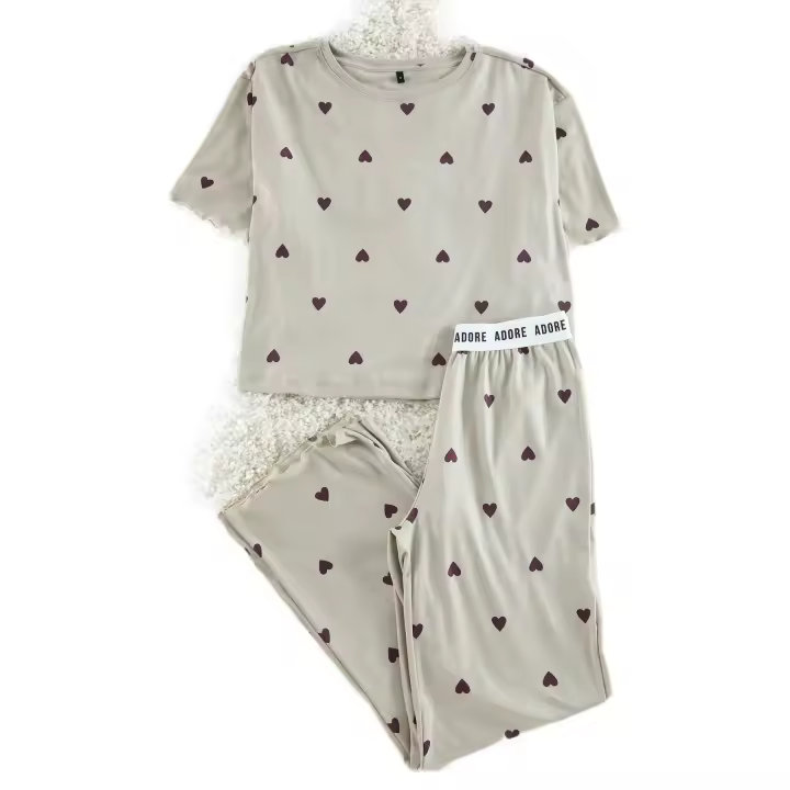 Trendyol Mint Heart Slogan Elastic Detail Ribbed Knitted Pajama Set Thmss24Pt00404 - 1