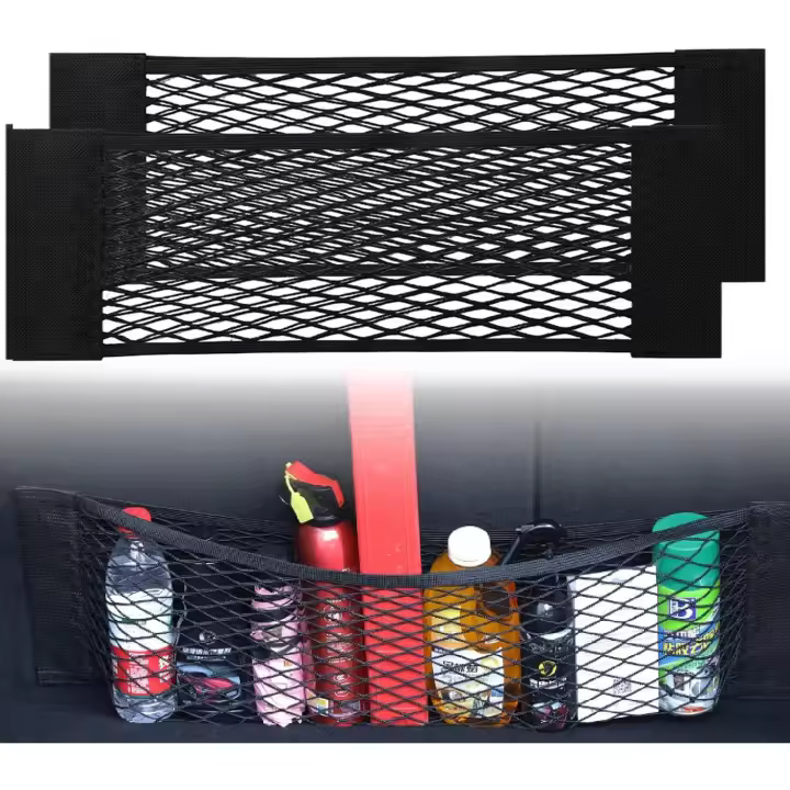 Red de carga de malla adhesiva mágica negra con cordón elástico, bolsa de red de malla para asiento trasero de maletero de coche, red de malla para coche, camión o maletero (paquete de 4) -30 x 25 cm - 1