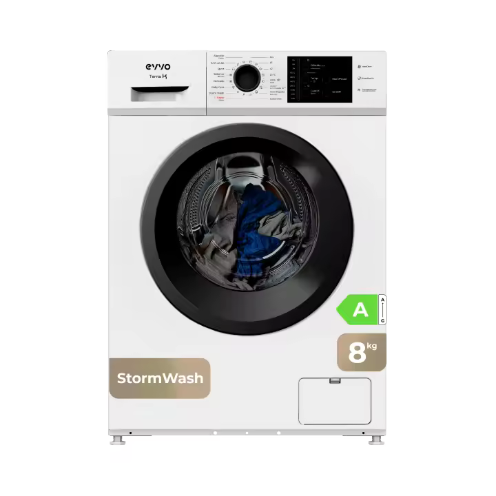 EVVO Lavadora 8 kg carga frontal Terra K8, 1200 rpm, Clase energética A, 48 cm de fondo, Libre instalación, Blanco - 1