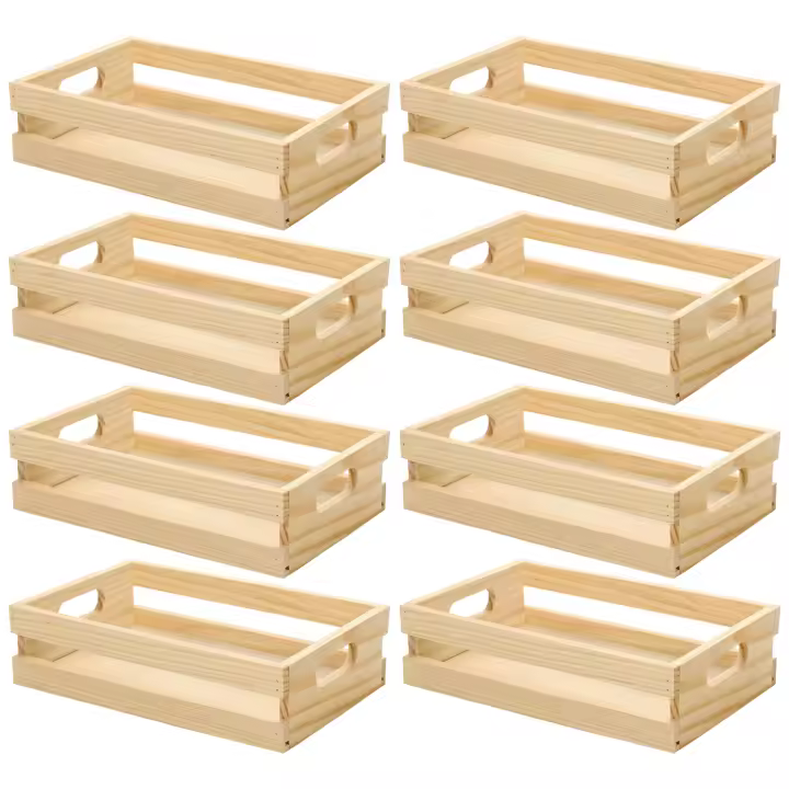 CM - Cajas Decorativas de Madera de Pino Natural. Tamaño: 22,5x15x6 cm. Packs a Elegir de 4 y 8 Cajitas. Con Asas. Para Guardar Objetos o como Adorno y Diseño del Hogar o Jardín - 1