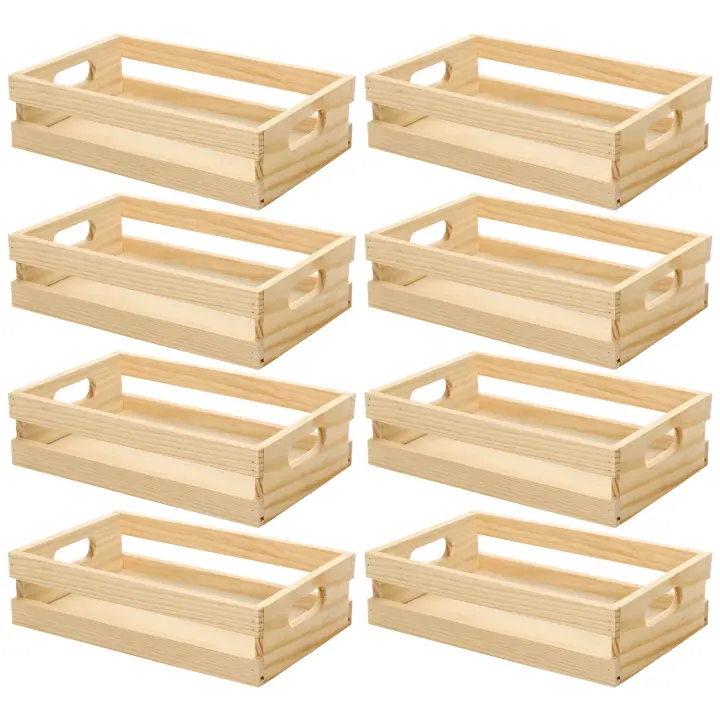 Cajas Decorativas de Madera de Pino Natural. Tamaño: 22,5x15x6 cm. Packs a Elegir de 4 o 8 Cajas. Con Asas. Para Guardar Objetos o como Adorno y Diseño del Hogar o Jardín - 1