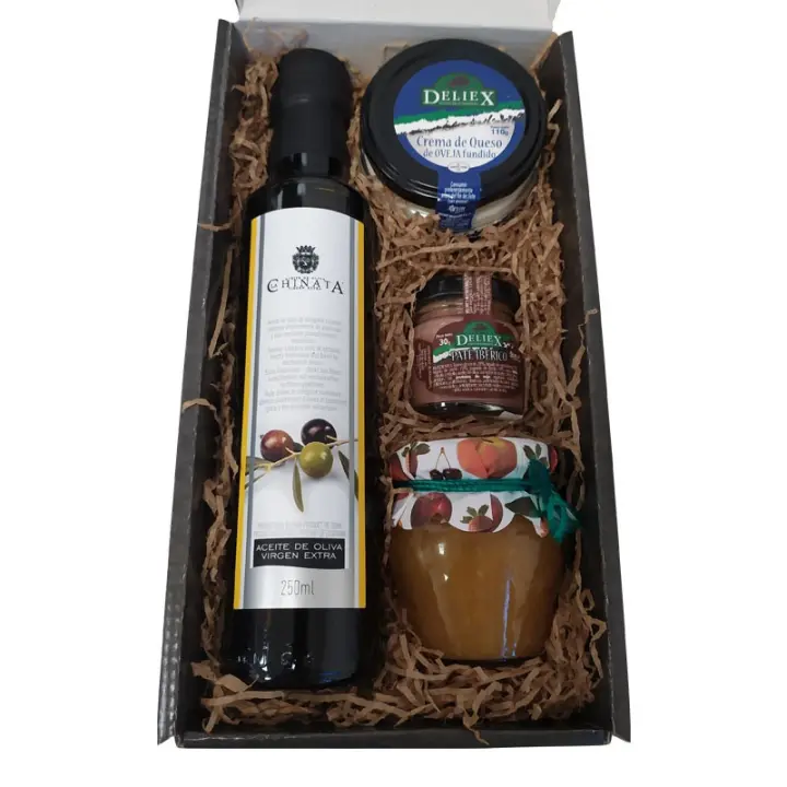 Cesta de productos gourmet para Navidad con aceite de oliva virgen extra 250 ml en vidrio - 1