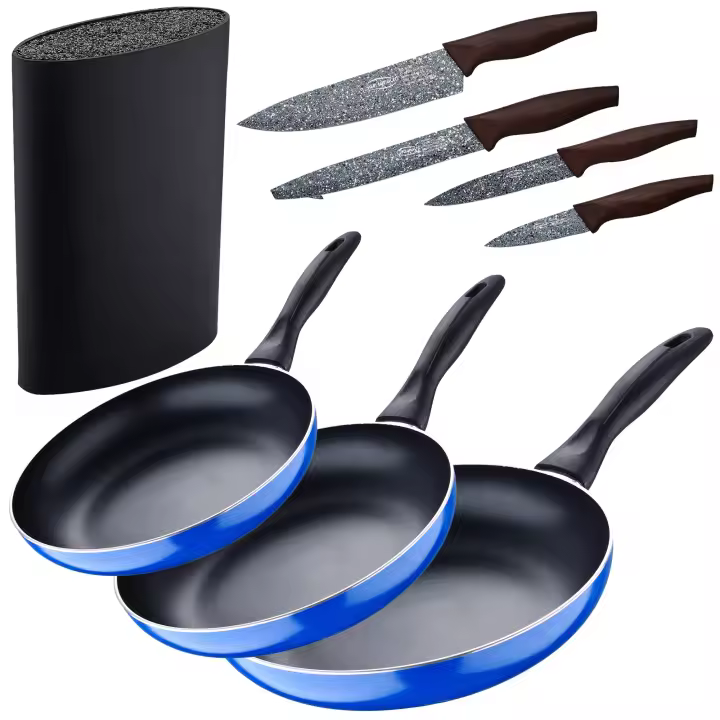 San Ignacio Set 3pc Sartenes Aluminio Prensado Inducción Azul Navy Paradise con Set 4pc Cuchillos Acero Inoxidable y Tacoma - 1