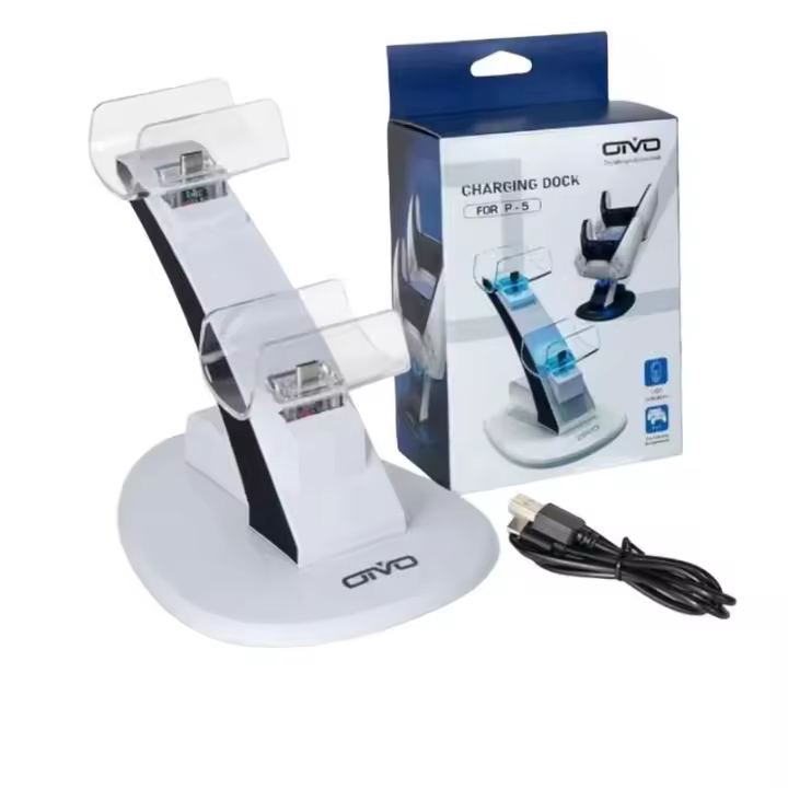Dual Charging PS5 - Soporte con LED, Base de Carga Rápida con Luz ,Cargador para Mandos Inalámbricos - 1