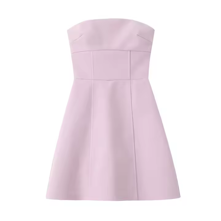 Nuevo Vestido Corto De Verano 2024 Para Mujer Estilo Europeo Y Americano Sexy Con Detalles De Lazo Top Tubo Sin Mangas De Poliéster - 1