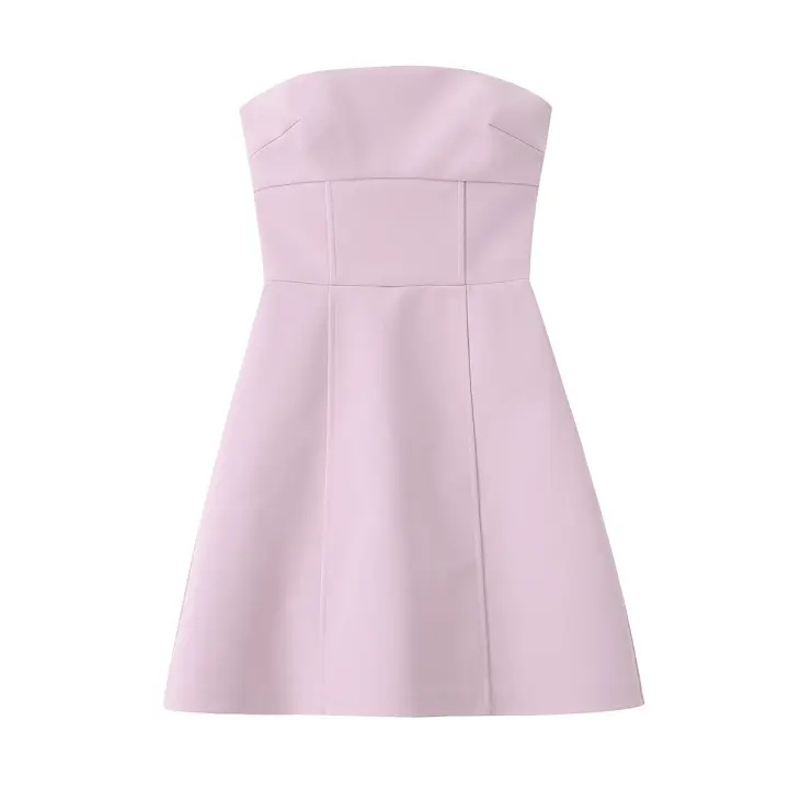 Nuevo Vestido Corto De Verano 2024 Para Mujer Estilo Europeo Y Americano Sexy Con Detalles De Lazo Top Tubo Sin Mangas De Poliéster - 1