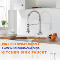 Baokemo-grifo de acero inoxidable montado en la pared para cocina, rociador extraíble con resorte, giratorio en frío, para lavabo de verduras - details 0