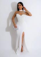 Vestido De Noche De Sirena Con Diamantes Y Rhinestones Elegante Y Lujo Para Mujer Vestido De Boda De Encaje Mesh Patchwork Sexy Para Fiesta Y Club - details 5
