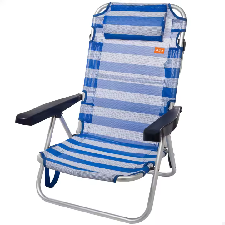 Aktive - Silla de playa plegable, multiposición, aluminio y textileno, asiento bajo, incluye cojín acolchado, asa de transporte, silla reclinable de playa, respaldo reclinable - 1