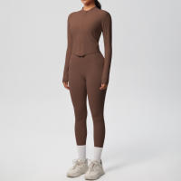 SSITO Traje de Yoga de 2 UDS., Conjunto Deportivo de Gimnasio para Mujer, chándales para correr con Cremallera, ropa Deportiva de entrenamiento, Camisa Deportiva Larga de manga, ropa de Yoga - details 6