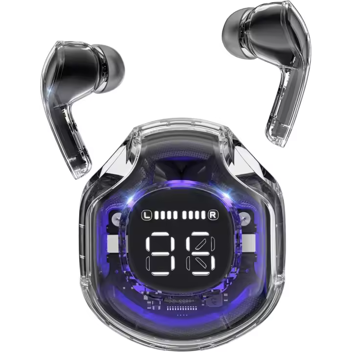 Auriculares inalámbricos transparentes with Pantalla LED y cancelación de ruido-Transparente y Negro - 1