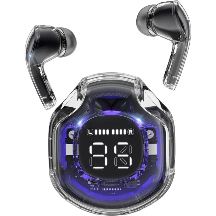 Auriculares inalámbricos transparentes with Pantalla LED y cancelación de ruido-Transparente y Negro - 1