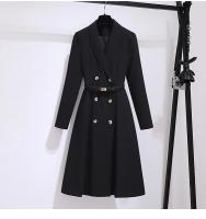 Vestido Elegante Para Mujer Con Doble Botón Y Cinturón Longitud Pierna Vestido Oscuro Blanco A-Line Estilo Oficina Moda Otoño 2025 - details 2
