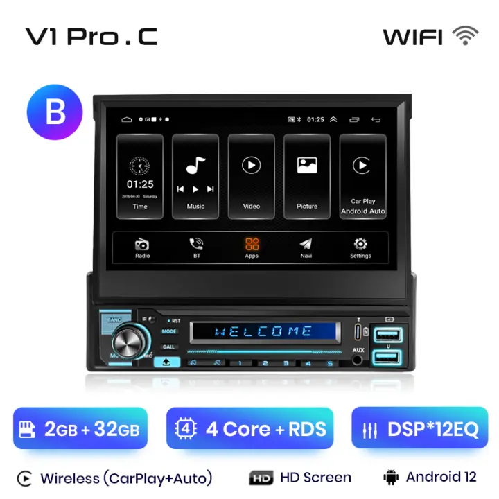 Junsun Radio de coche universal retráctil con pantalla táctil Carplay Android Auto 1 Din replegable Reproductor multimedia para coche MP5 GPS Autorradio. - 1