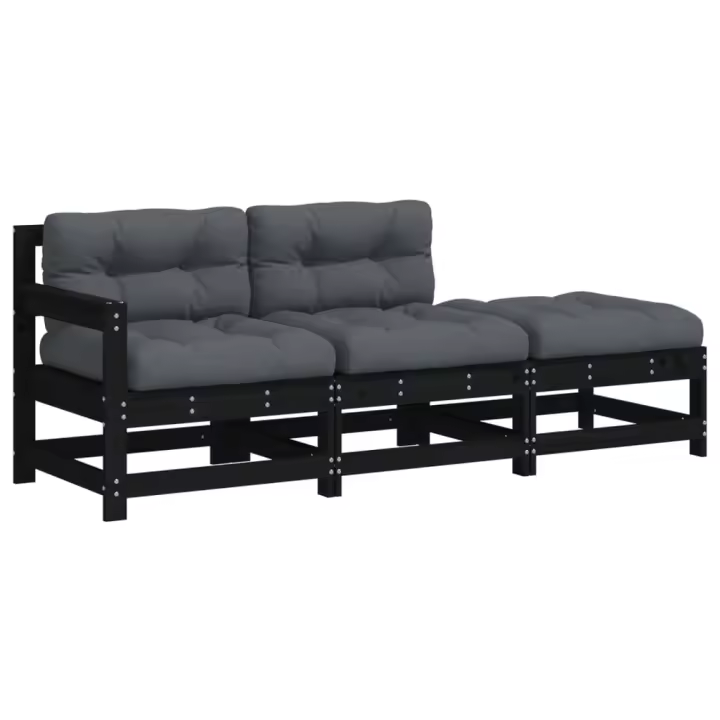 vidaXL Juego de sofás de jardín 3 pzas con cojines madera maciza Pino natural, Pino blanco, Pino gris Conjunto Terraza Muebles Jardín Exterior Juego de Muebles de jardín Mueble Jardín Exterior Muebles de Salon Exterior - 1