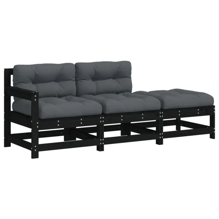vidaXL Juego de sofás de jardín 3 pzas con cojines madera maciza Pino natural, Pino blanco, Pino gris Conjunto Terraza Muebles Jardín Exterior Juego de Muebles de jardín Mueble Jardín Exterior Muebles de Salon Exterior - 1