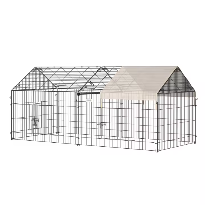 PawHut recinto exterior, recinto para animales pequeños, recinto para cobayas, parque con cubierta, recinto para exteriores, recinto para animales pequeños, acero, 220 x 103 x 103 cm, beige - 1