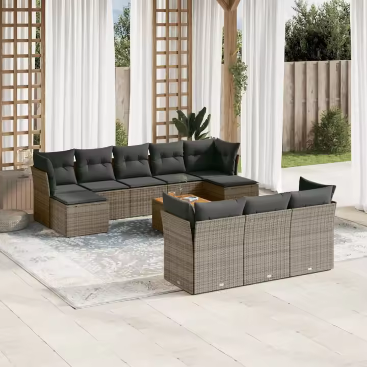 vidaXL Set de sofás de jardín 11 pzas y cojines ratán sintético gris - 1