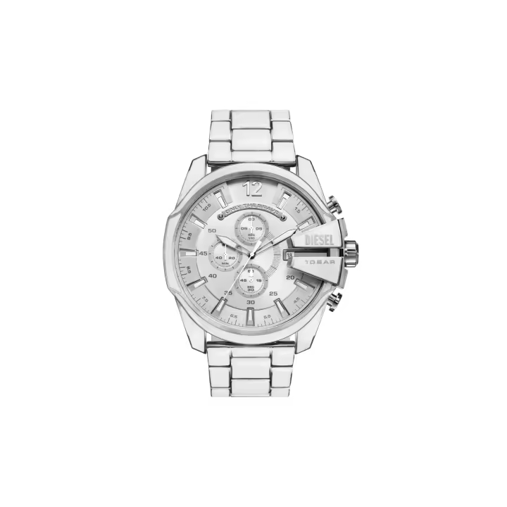 Reloj Diesel Mega Chief blanco y de acero inoxidable DZ4660 - 1