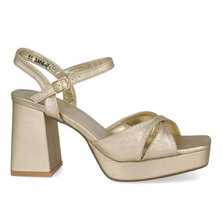 PuntoSalao Sandalias doradas de fiesta tacón y plataforma mujer - 1