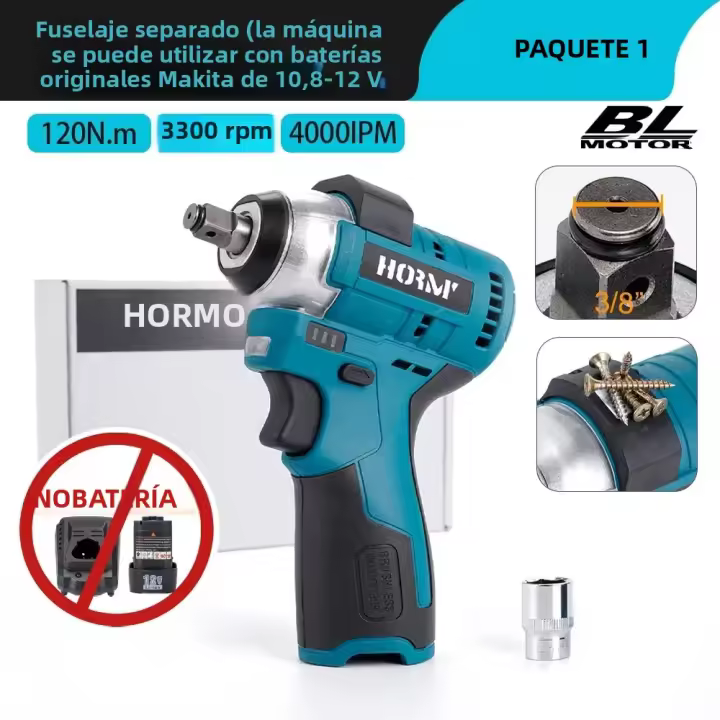 Llave De Impacto Eléctrica Sin Cable Hormy 120N.m 3/8 Pulgada Mini Torque Para Herramientas DIY Compatible Con Batería De Litio 10.8V Makita - 1