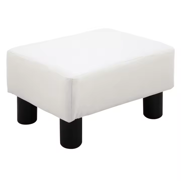 HOMCOM Reposapiés Otomano Taburete Pequeño Tapizado en Piel Sintética con Asiento Acolchado de Espuma y Patas de Plástico para Sofá Dormitorio 40x30x24 cm - 1