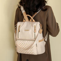 Mochila escolar para estudiantes con forma de diamante de gran capacidad, moderna, sencilla, informal y versátil, mochila para mujer con incrustaciones de remaches. - details 16