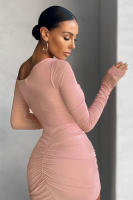 Vestido De Mujer Con Hombro Solo Largo Manga Completa Ajustado Cintura Natural Mini Vestido Para Fiesta Noche Club Sexy - details 3