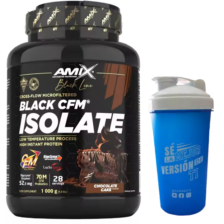 BLACK CFM ISOLATE *todos los sabores* (1KG) - Amix + 1 mezclador r regalo  Bajas en grasas  Baja en azúcares  Alta calidad  90% proteína  Deliciosos sabores - 1