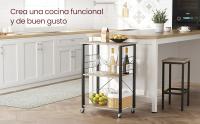 VASAGLE Estantería de Cocina con Ruedas, Carrito de Servicio de 3 Niveles, Estantería para Microondas, Horno, Tostadora, Marco de Metal con 6 Ganchos, Industrial, Gris y Negro/Marrón Rústico + Negro/Ébano y Negro/Roble Dorado y Blanco Nube - details 2