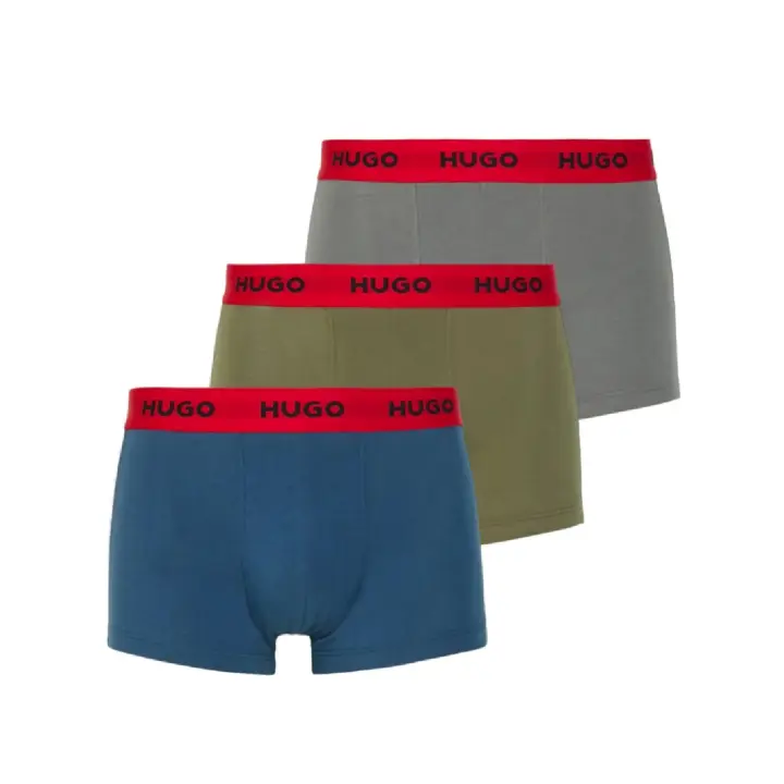 Bóxer Hugo Boss -3 Pack- Cotton Stretch (Azul, Gris y Kaki) - 1