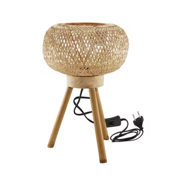 STARLY-Lámpara de pie-sobremesa trípode en bambú color natural - Diámetro 30 x Alto 45 cm (cable 1,8 m) ,para cualquier estancia de tu casa o de tu oficina - 1