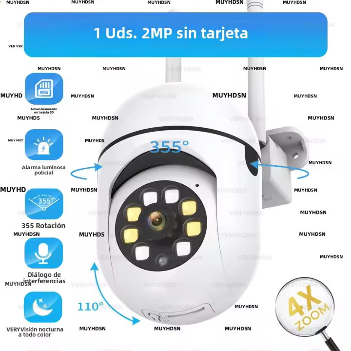 Cámara De Seguridad IP WiFi 3MP Visión Nocturna En Color Vigilancia Exterior Impermeable Zoom 4X Monitoreo Y Seguimiento Automático - 1