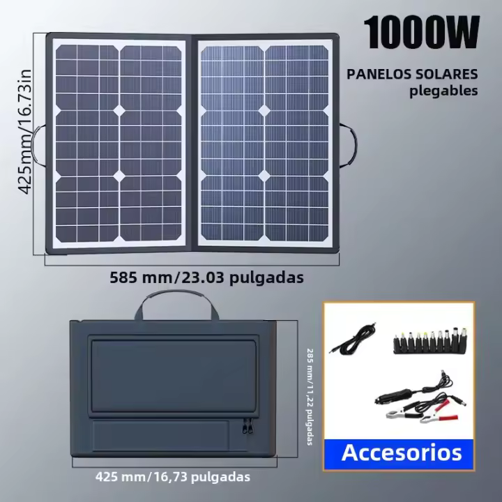 Kit De Panel Solar Plegable 1000W Batería De Energía Solar Portátil Cargador Para Coche Barco Caravana Camping 18V - 1