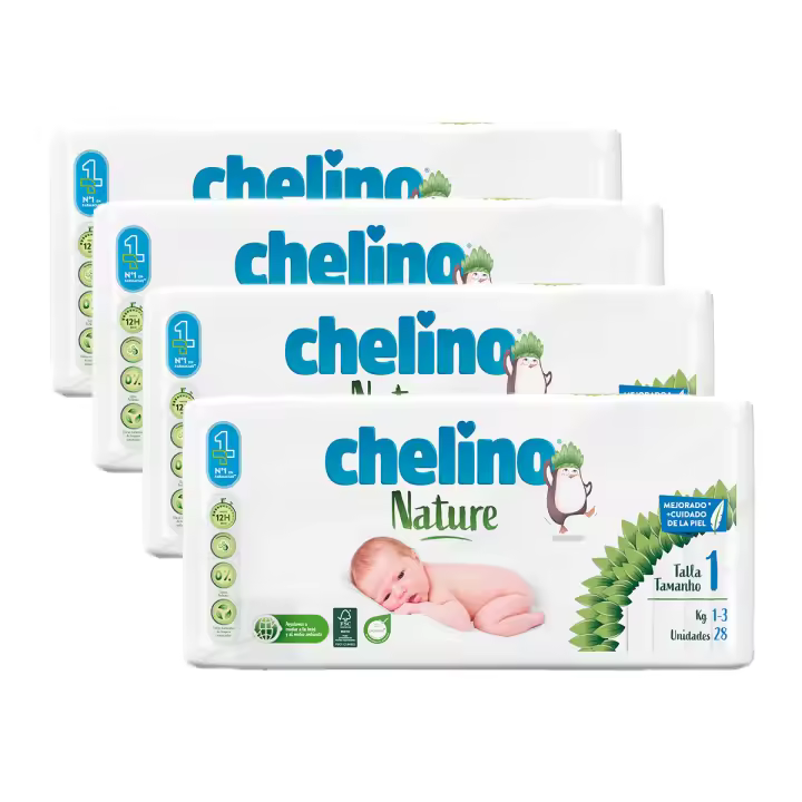 Pack ahorro Pañales T1 1-3 kg Chelino Nature 112 Uds - 1