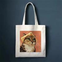 Bolso De Hombro De Lona Con Estampado De Gato Divertido Para Mujer Bolso De Moda Tote Capacidad Grande Portátil Bolsa De Compras - details 6