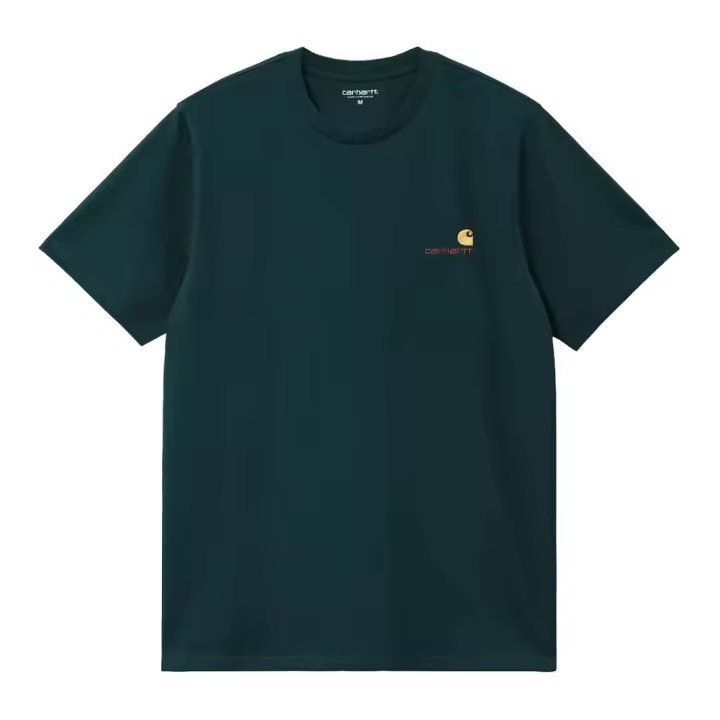 Camiseta Verde Carhartt American Script T-Shirt Deep Lagoon Corte Holgado - 1