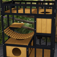 PawHut Caseta para Gatos de Madera 84x60x116 cm Casa para Gatos de 4 Niveles Refugio para Gatos con Puente Colgante Balcón y Techo Asfáltico Natural - details 7