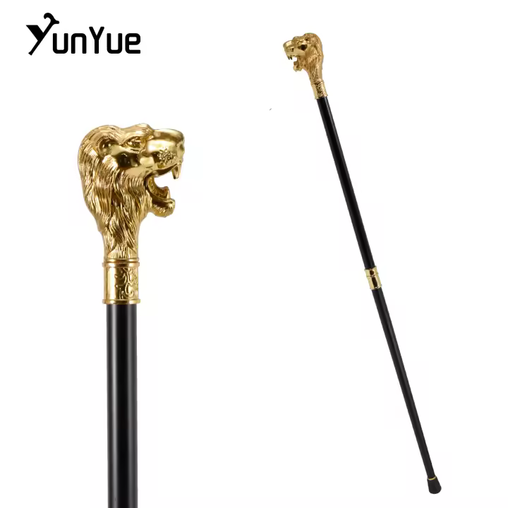 Bastón De Moda Con Cabeza De León Dorado Para Fiesta Bastón Decorativo Para Caballero Elegante Cosplay De 93cm Con Punta De Goma - 1