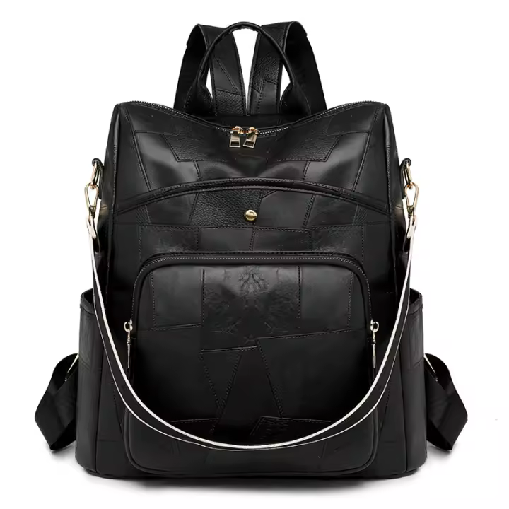 Nuevo Bolso de cuero, Gran capacidad, mopila retro European y Americana, Gran capacidad, fashion, Color en contraste, mochila para mamá de Doble - 1