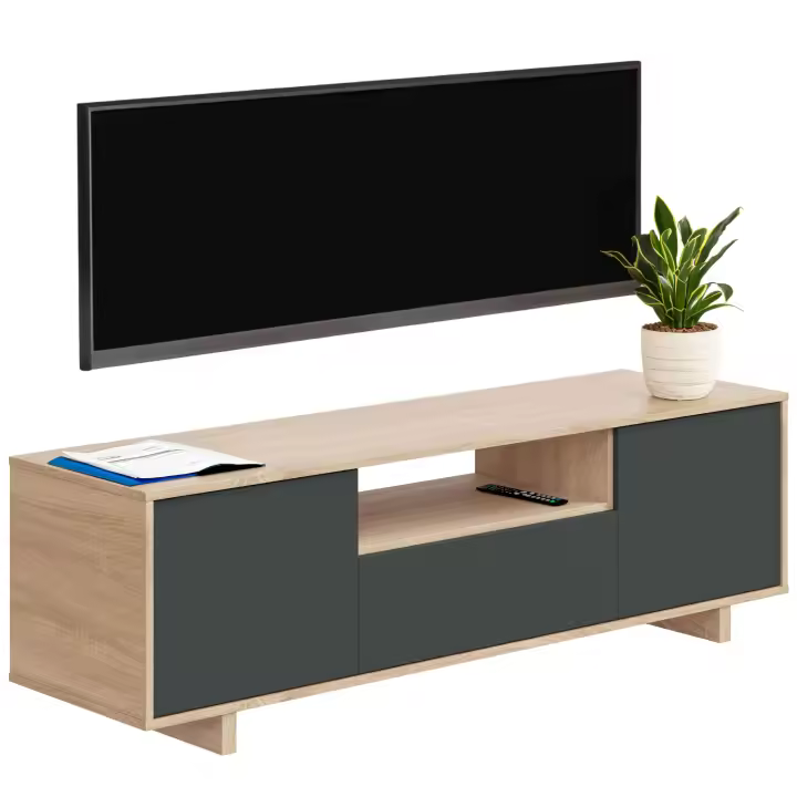 Miroytengo Mueble para TV Zaira en color gris antracita y roble canadian con 3 puertas 46x150x41 cm - 1