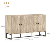 HOMCOM Aparador de 4 Puertas con Diseño Chevron, Aparador de Salón con Estantes Ajustables, Patas de Acero, para Cocina, Entrada, Dormitorio, Roble, 140,5x40x81,5 cm - details 2